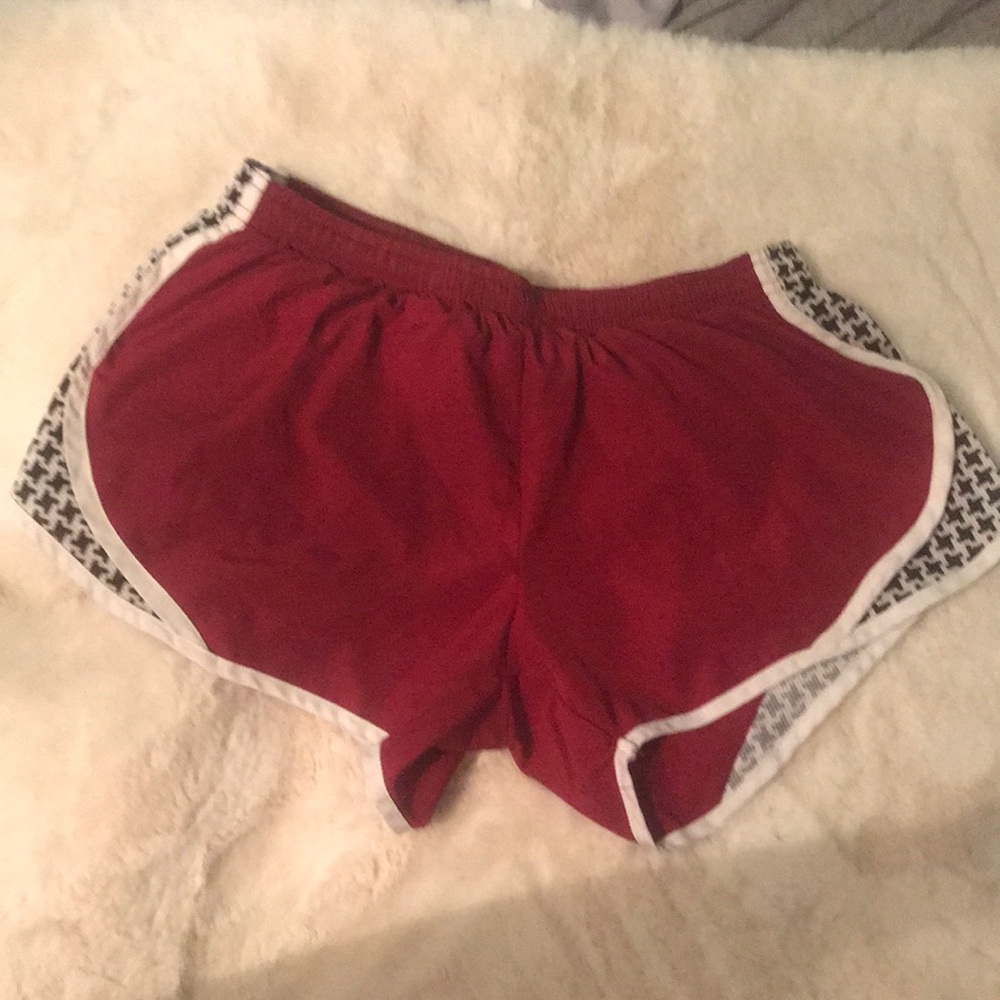 Red running shorts that are very comfortable
